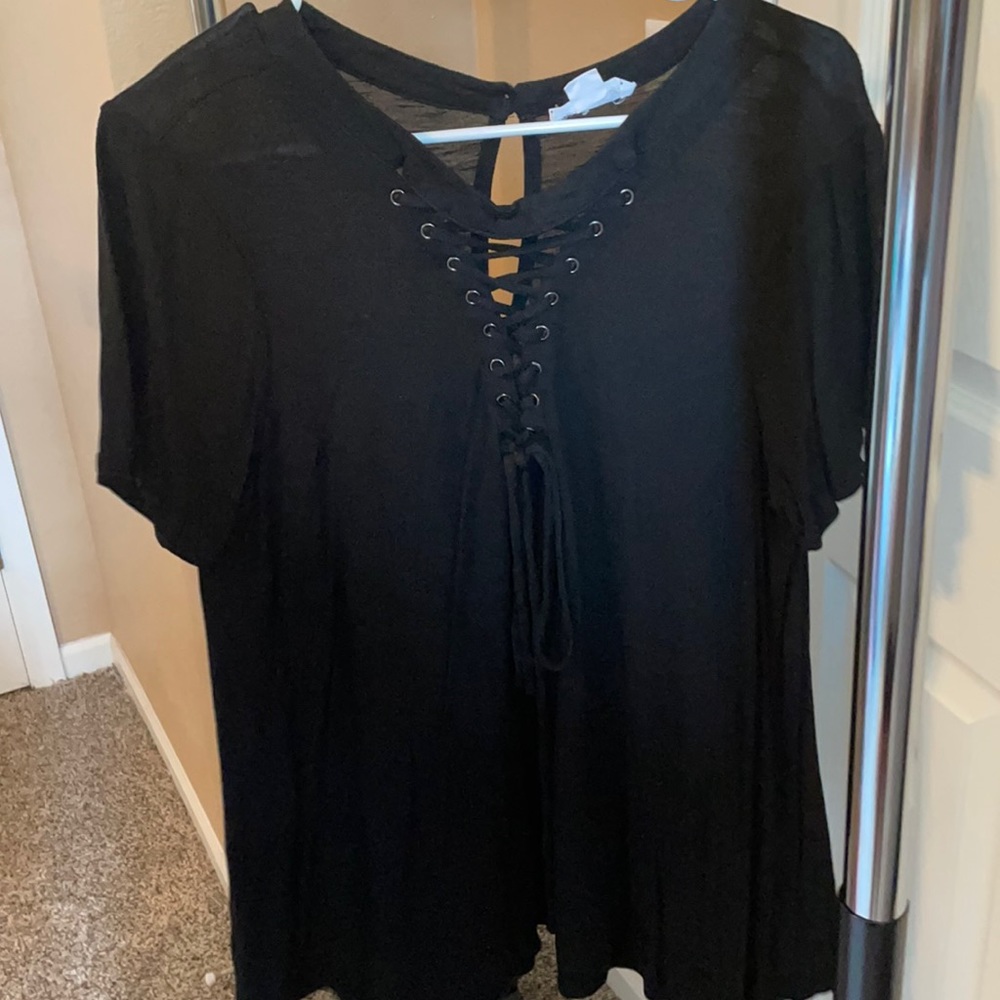 Black lace up front shirt